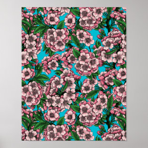 Cherry blossom on blue poster