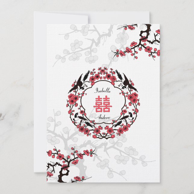 Cherry Blossom Oriental Wedding Invitation (Front)