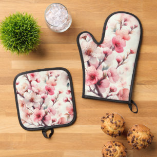 Cherry Blossom Oven Mitt & Pot Holder Set