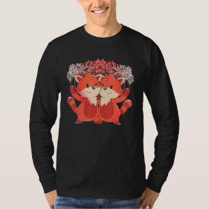 Cherry Blossom Pandas Chinese Wildlife Animal Red T-Shirt