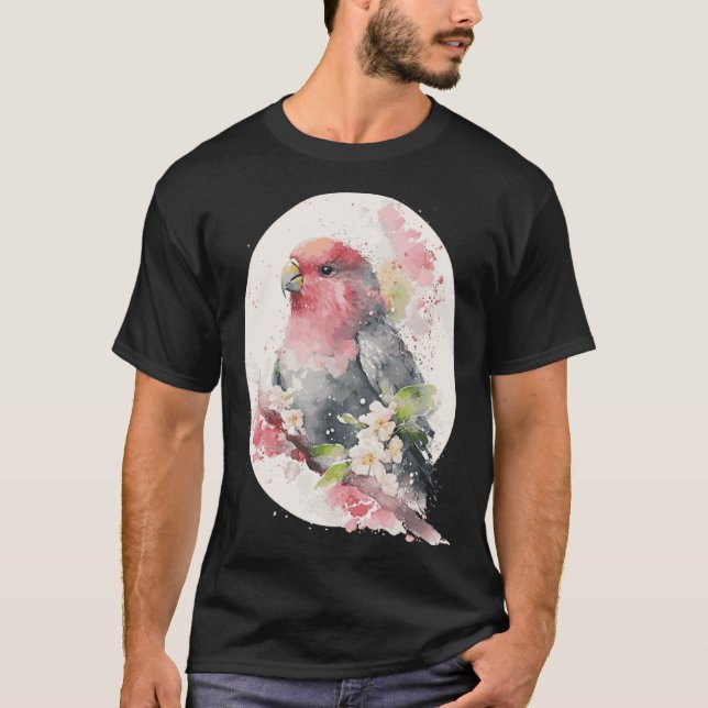 Cherry Blossom Parrot Japanese Sakura Budgie Parak T-Shirt (Front)