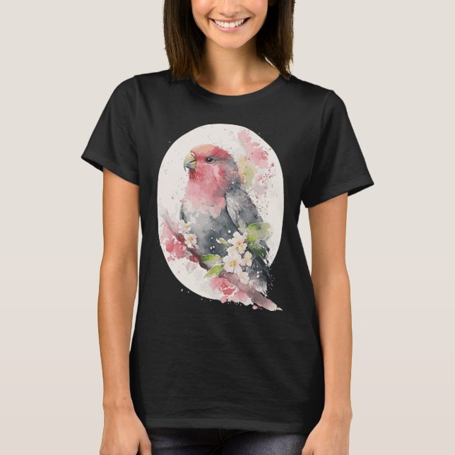 Cherry Blossom Parrot Japanese Sakura Budgie Parak T-Shirt (Front)