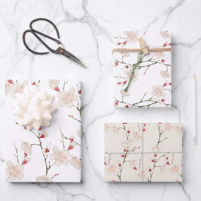 Cherry Blossom Pattern Boho  Wrapping Paper Sheet (Front)