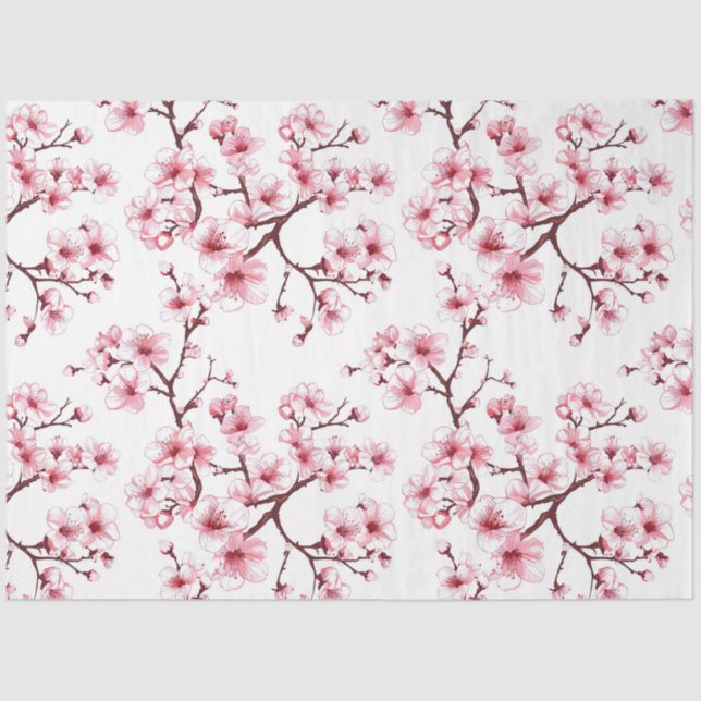 Cherry Blossom Patterned Decoupage Tissue Paper (Front)