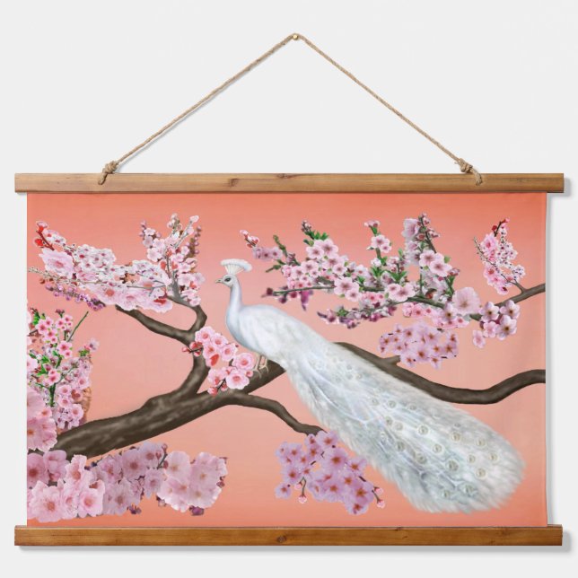 CHERRY BLOSSOM PEACOCK HANGING TAPESTRY (Front)