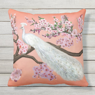 Cherry Blossom Peacock Outdoor Cushion