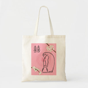 cherry blossom penguins tote bag