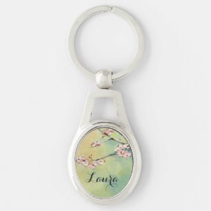 Cherry Blossom Personalised Silver Keychain