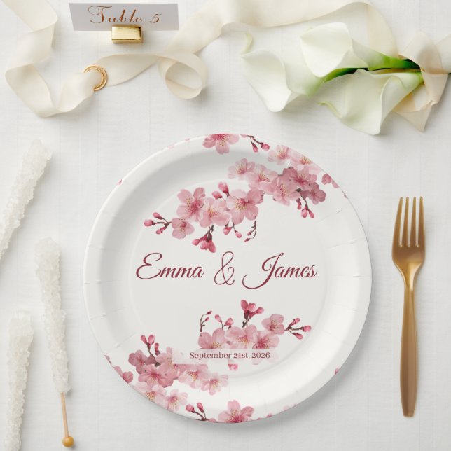 Cherry Blossom Personalised Wedding Paper Plates (Wedding)