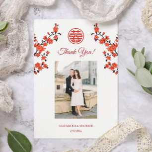 Cherry Blossom Photo Chinese Wedding Thank You Card