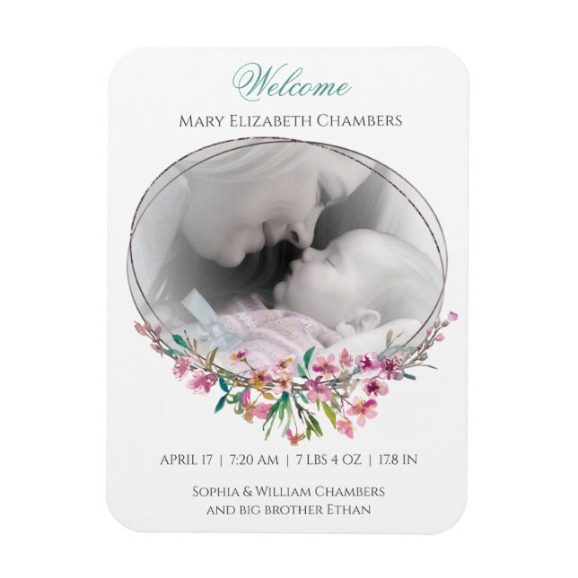 Cherry Blossom Photo Template Birth Announcement Magnet (Vertical)