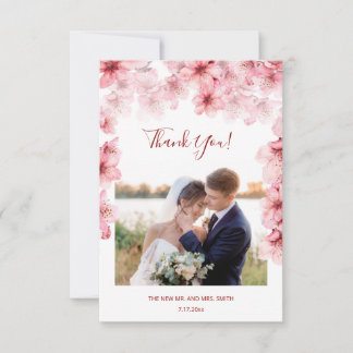 Cherry Blossom Photo Wedding Thank You Card