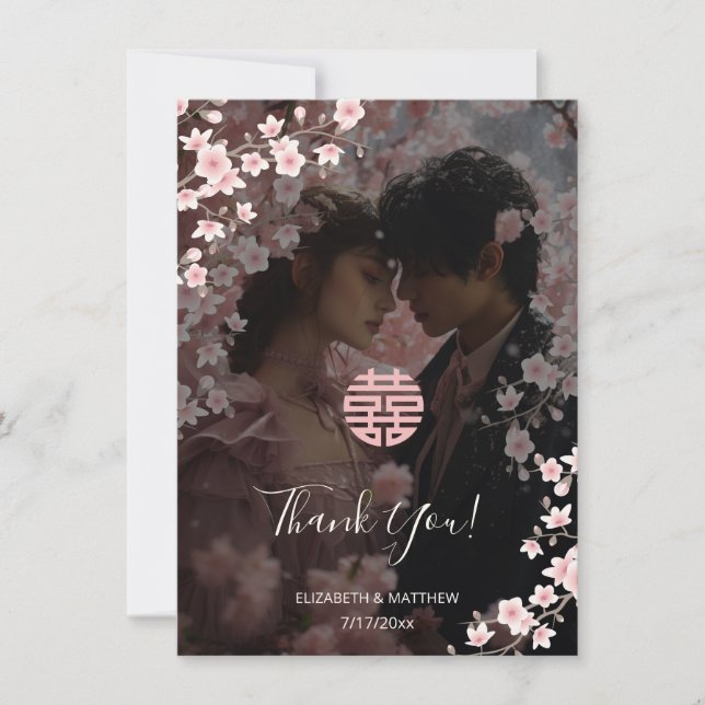 Cherry Blossom Photo Wedding Thank You Card (Front)