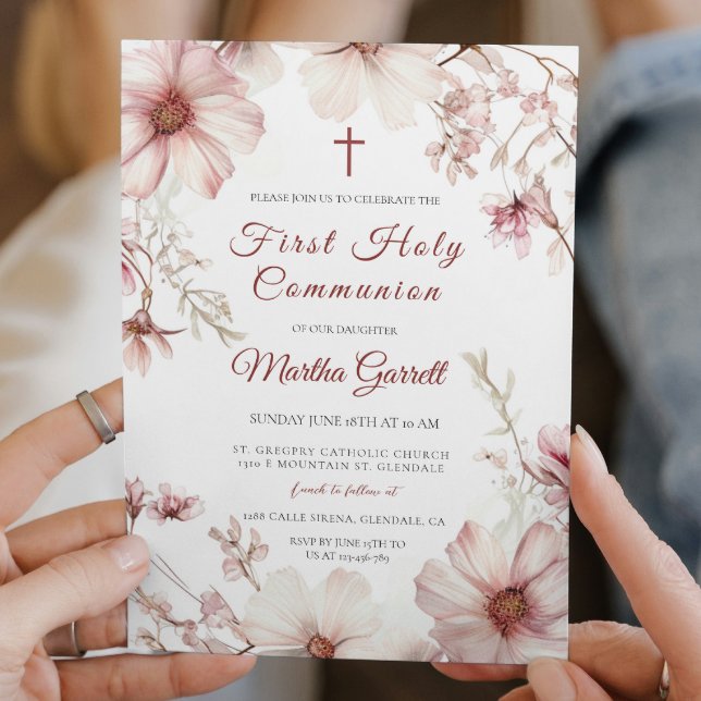 Cherry Blossom Pink And White First Holy Communion Invitation (Creator Uploaded)