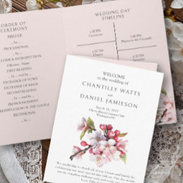 Cherry Blossom Pink and White Wedding Program