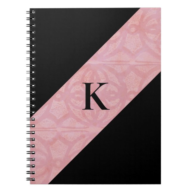 Cherry Blossom Pink Batik and Black Monogrammed Notebook (Front)