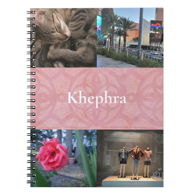 Cherry Blossom Pink Batik Collage and Name  Notebook (Front)