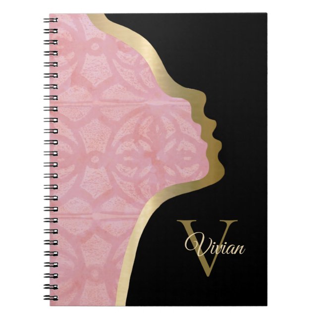 Cherry Blossom Pink Black And Gold Face Notebook (Front)