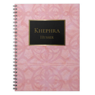 Cherry Blossom Pink Black And Gold Name Notebook