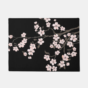 Cherry blossom pink black doormat