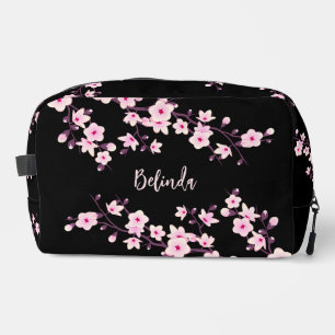 Cherry Blossom Pink Black Monogram Dopp Kit