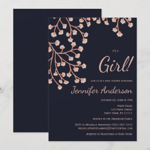 Cherry Blossom Pink Blue Girl Baby Shower Invitation