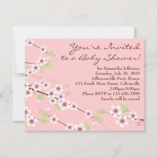 Cherry Blossom Pink & Brown Baby Shower Invitation