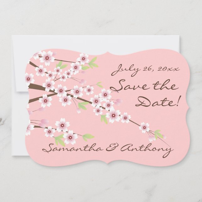 Cherry Blossom Pink/Brown Save the Date (Front)