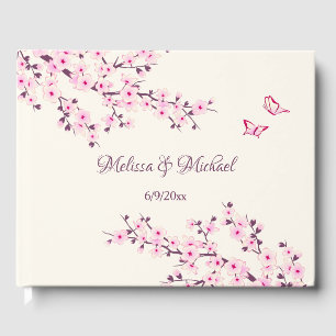 Cherry Blossom Pink Cream Wedding Guest Book