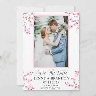 Cherry Blossom Pink Elegant Modern Floral Photo  Save The Date
