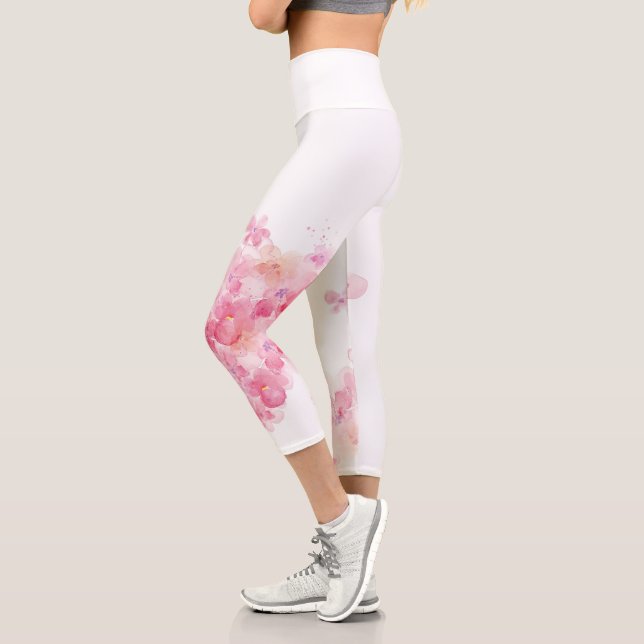 Cherry blossom pink floral capri leggings (Left)