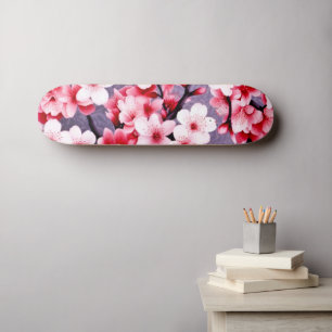 cherry blossom pink floral pattern skateboard
