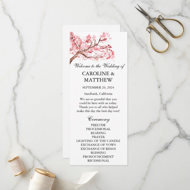 Cherry Blossom Pink Floral Watercolor Wedding  Program (Front/Back In Situ)