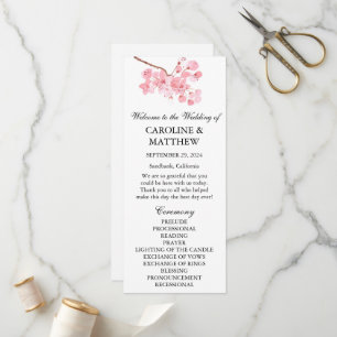 Cherry Blossom Pink Floral Watercolor Wedding  Program