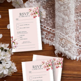 Cherry Blossom Pink Floral Wedding Entree and RSVP Card