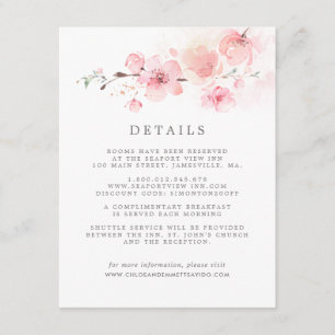 Cherry Blossom Pink Floral Wedding Guest Details Enclosure Card