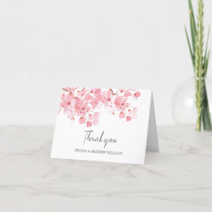 Cherry Blossom Pink Floral Wedding Thank you  Card