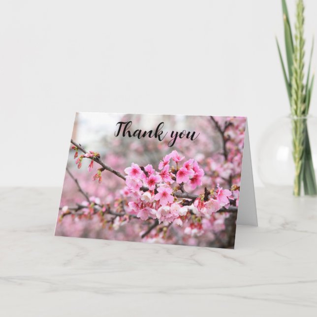 Cherry Blossom Pink Floral Wedding Thank you  Card (Front)