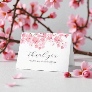 Cherry Blossom Pink Floral Wedding Thank you  Card