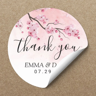 Cherry Blossom Pink Floral Wedding Thank You Classic Round Sticker