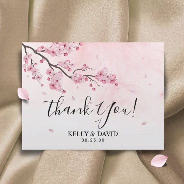 Cherry Blossom Pink Floral Wedding Thank You Postcard (Creator Uploaded)