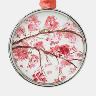 Cherry blossom pink flowers floral painting metal ornament