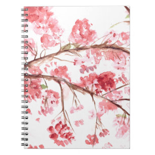 Cherry blossom pink flowers floral painting notebook