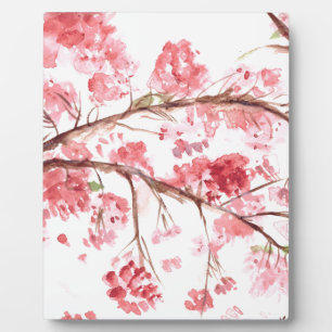 Cherry blossom pink flowers floral painting plaque