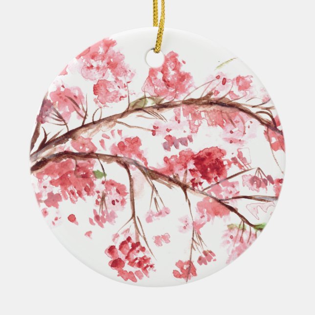 Cherry blossom pink flowers floral sakura Japanese Ceramic Ornament (Front)