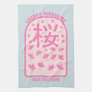 Cherry blossom pink flowers Japan Tea Towel