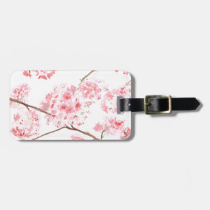 Cherry blossom pink flowers painting luggage tag