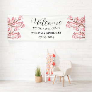 Cherry Blossom Pink Flowers Rustic Elegant Wedding Banner