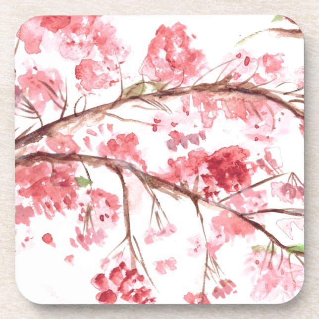 Cherry blossom pink flowers Sakura Asian Japanese Coaster (Front)