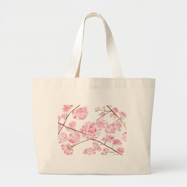 Cherry blossom pink flowers Sakura Asian Japanese Large Tote Bag (Front)